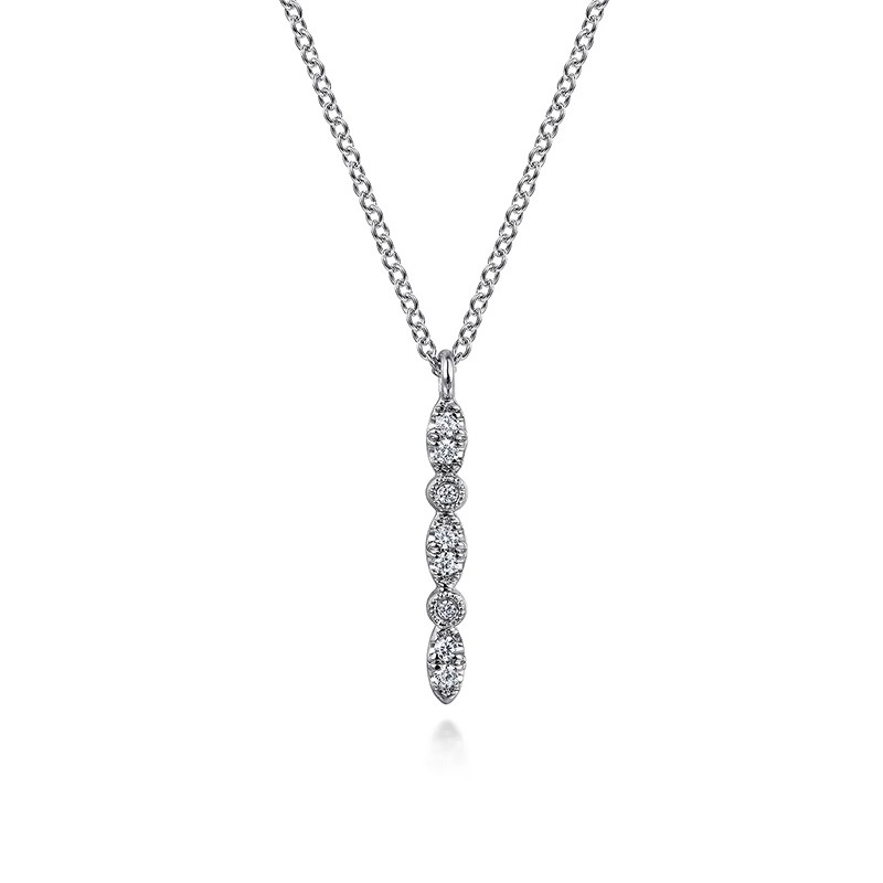14K White Gold Diamond Vertical Pendant Necklace