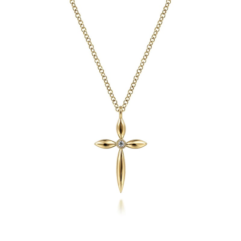 14K Yellow Gold Diamond Cross Pendant Necklace