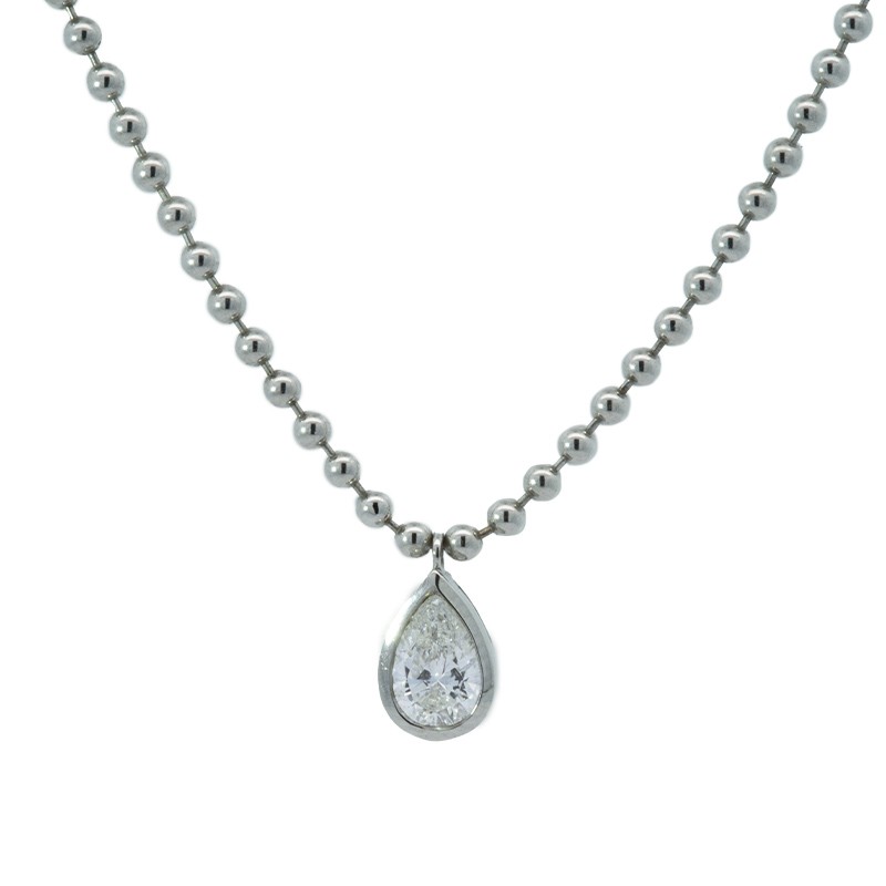 18K White Gold Bezel Set Diamond Pear Necklace