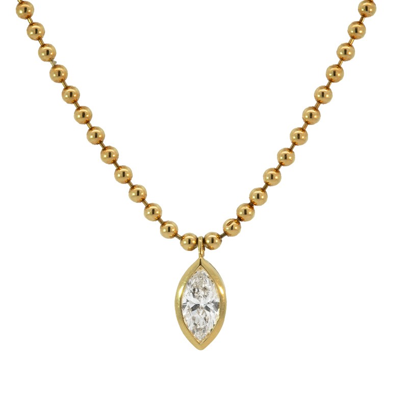 18K Yellow Gold Bezel Set Marquise Diamond Necklace