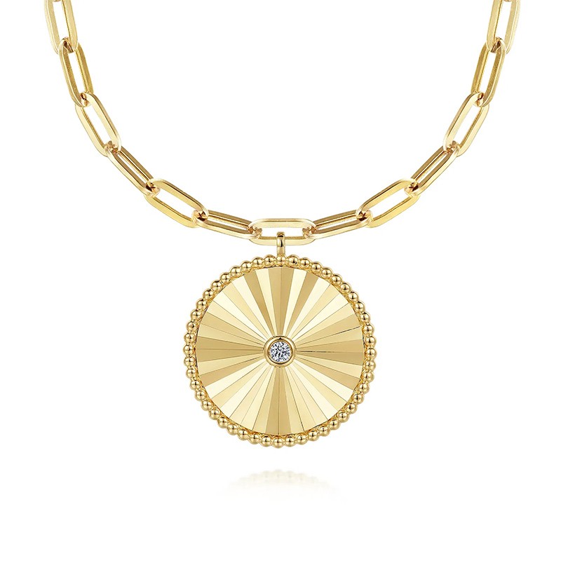 14K Yellow Gold Diamond Medallion Chain Necklace
