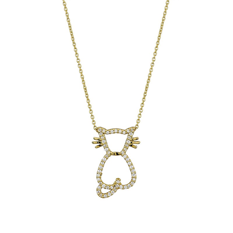 18K Yellow Gold Diamond Cat Necklace