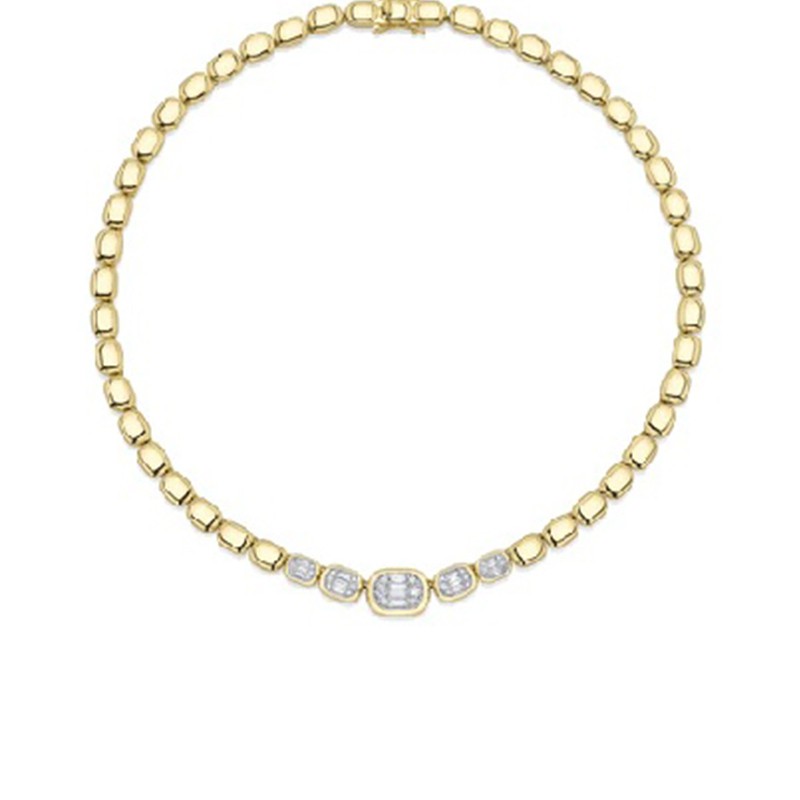 14K Yellow Gold Diamond Baguette Necklace