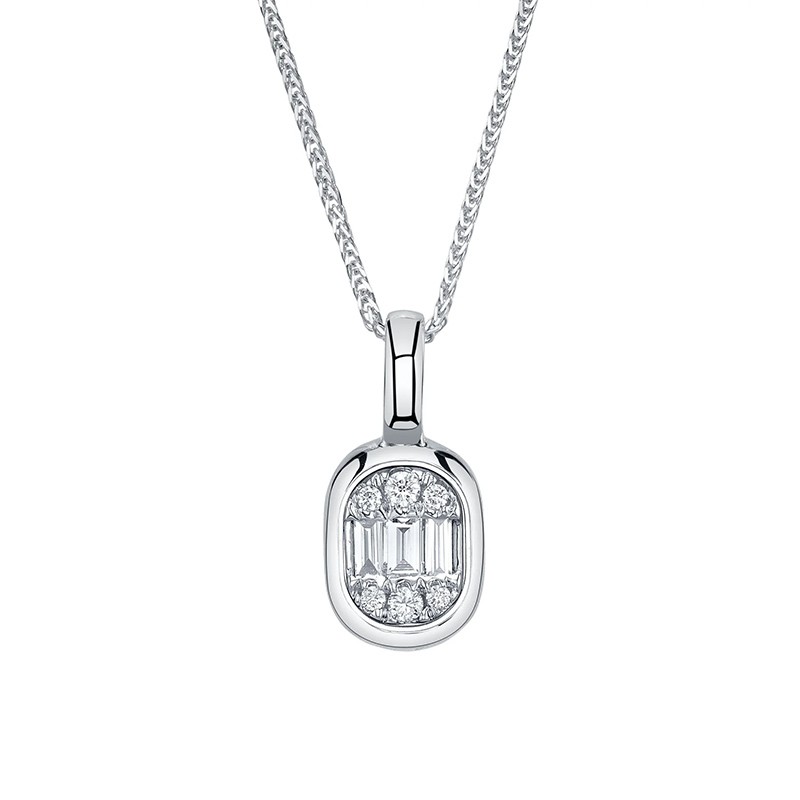 14K White Gold Diamond Baguette Chopin Chain Necklace