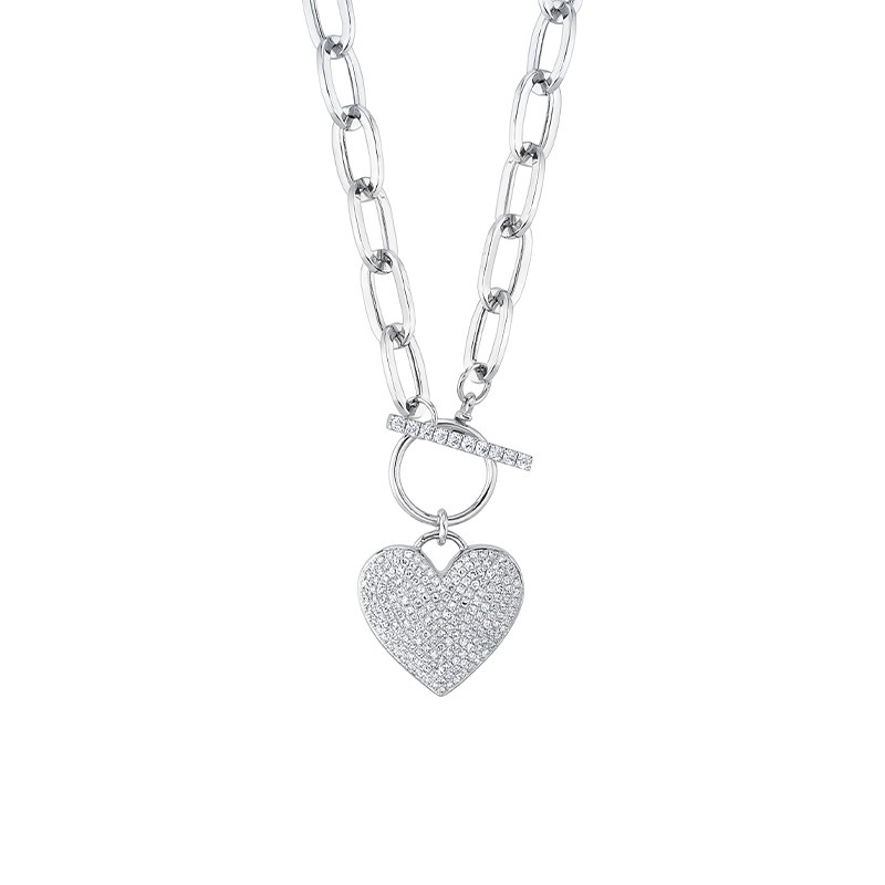14K White Gold Diamond Heart Necklace