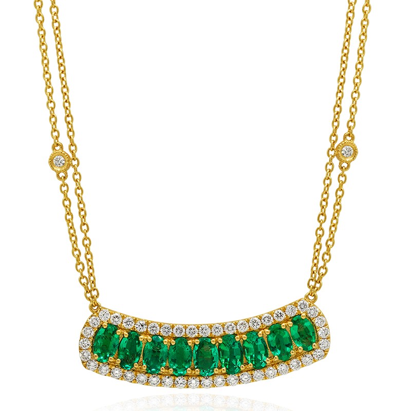 18k Yellow Gold Emerald Diamond Chain Necklace