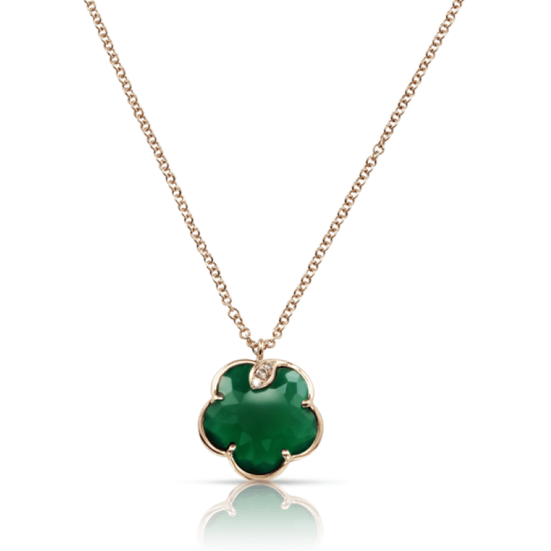18k Rose Gold Petite Joli Green Flower Necklace