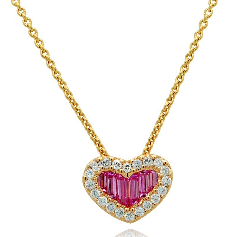 18k Rose Gold Pink Sapphire Heart Necklace