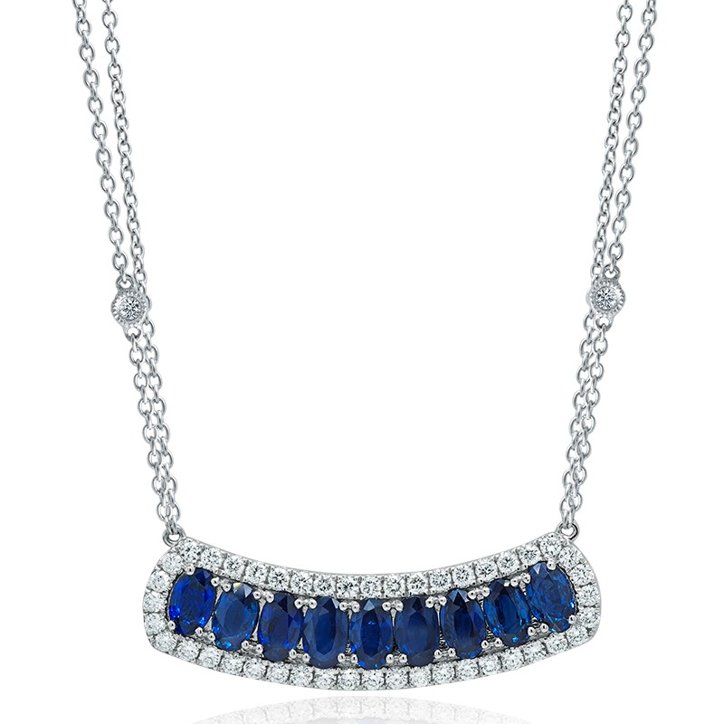 18k White Gold Sapphire Diamond Chain Necklace