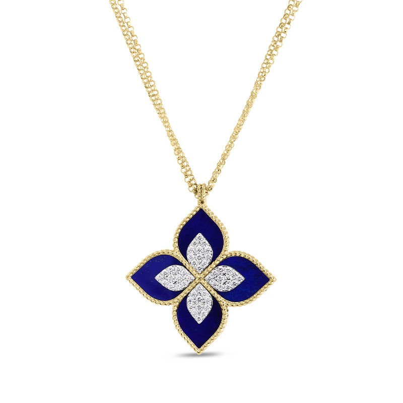 18K Two-Tone Gold Venetian Princess Diamond & Blue Lapis Flower Necklace