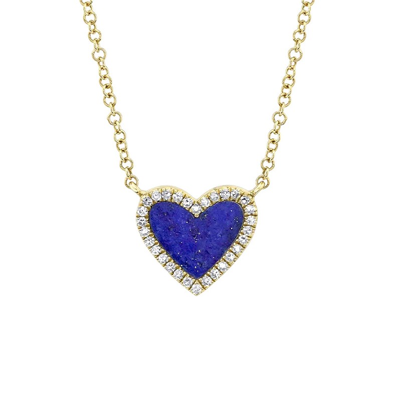 Yellow Gold Diamond & Lapis Heart Necklace