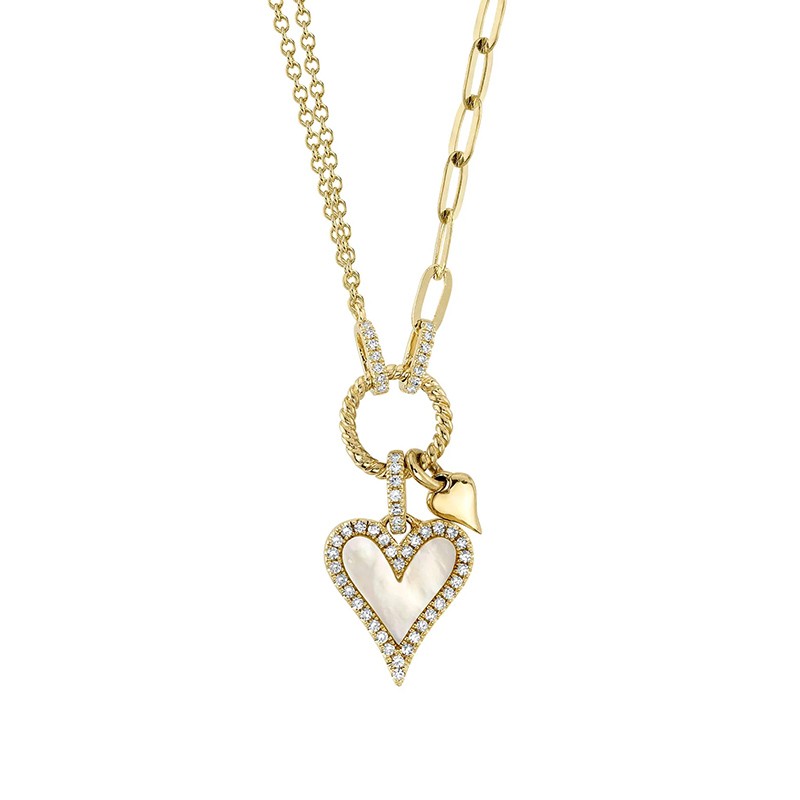 Yellow Gold Diamond & Pearl Heart Necklace