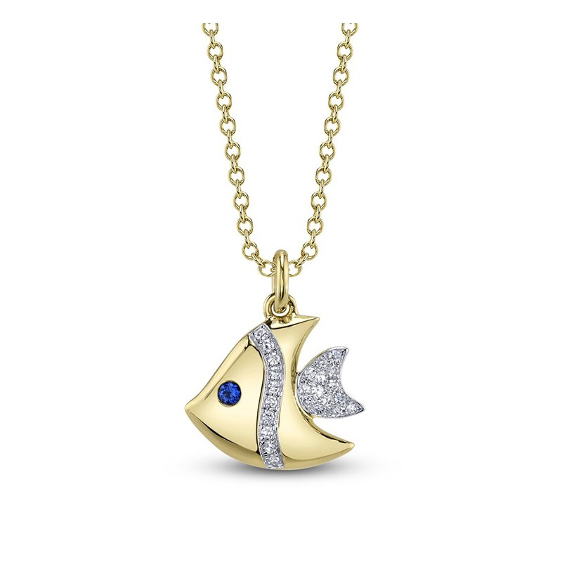 Yellow Gold Diamond & Sapphire Fish Necklace