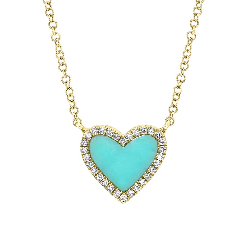 Yellow Gold Diamond & Turquoise Heart Necklace