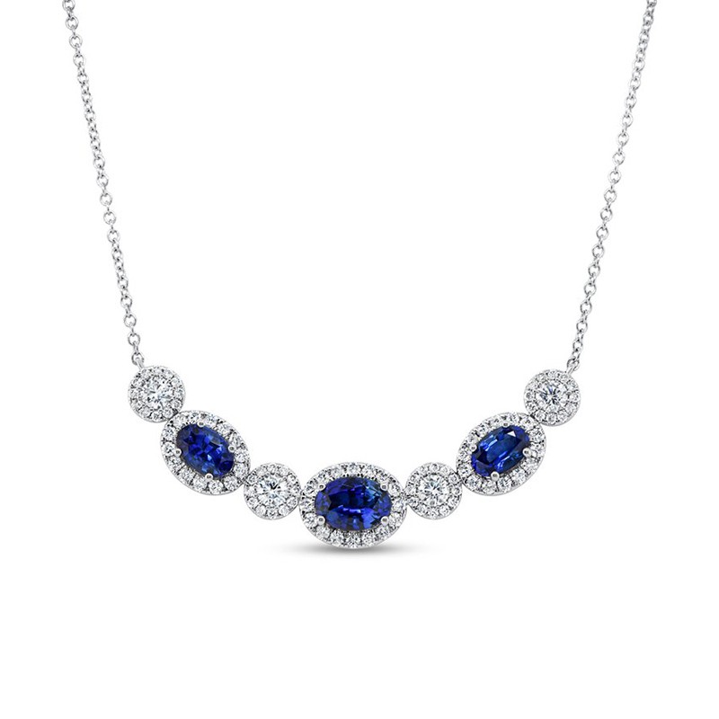 18k White Gold Diamond and Sapphire Necklace