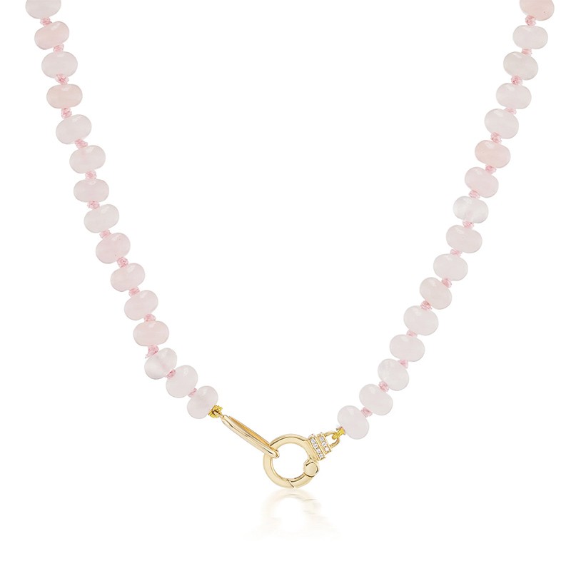 18K Yellow Gold Rose Quartz Beaded Necklace