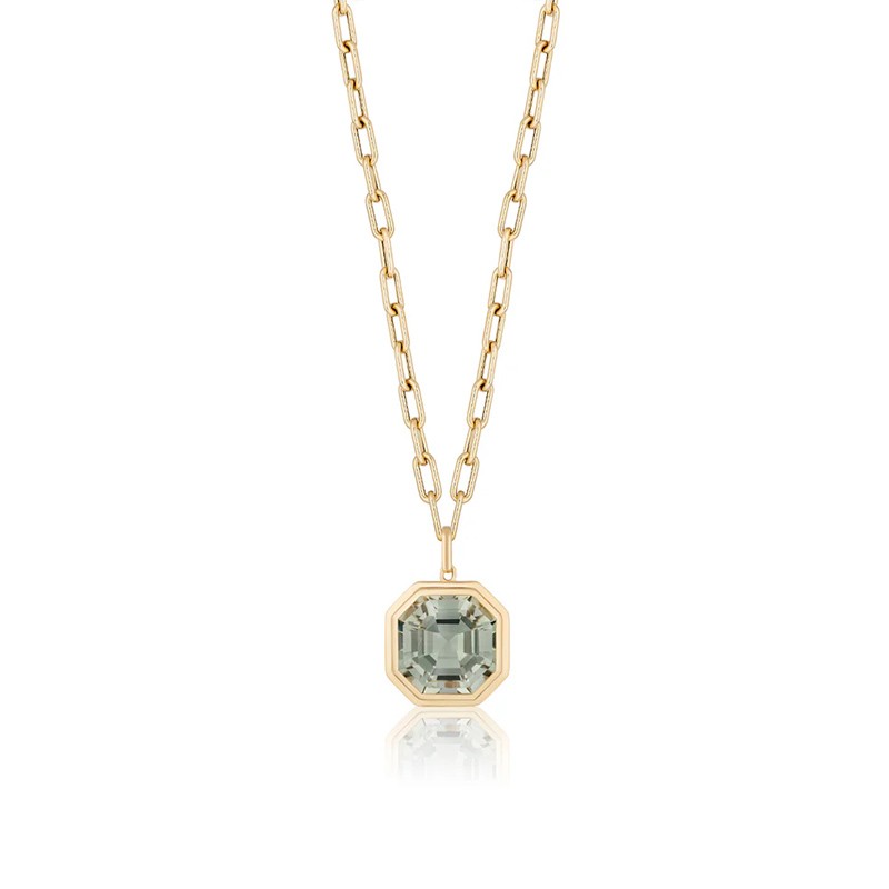 18K Asscher Cut Prasiolite Octagon Pendant Necklace