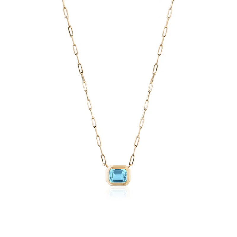 Yellow Gold Blue Topaz Necklace