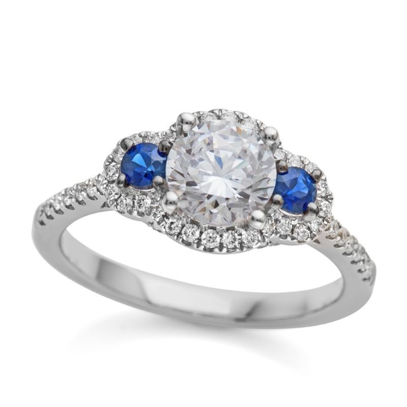 14k White Gold 3 Stone Diamond Sapphire Engagement Mounting
