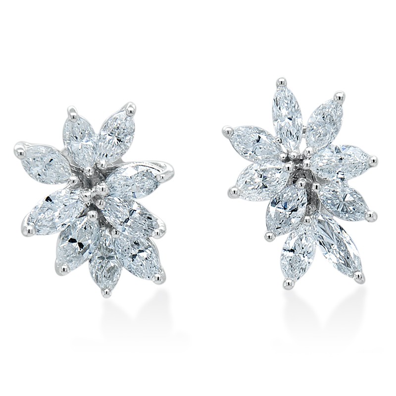 18k White Gold Diamond Cluster Earrings