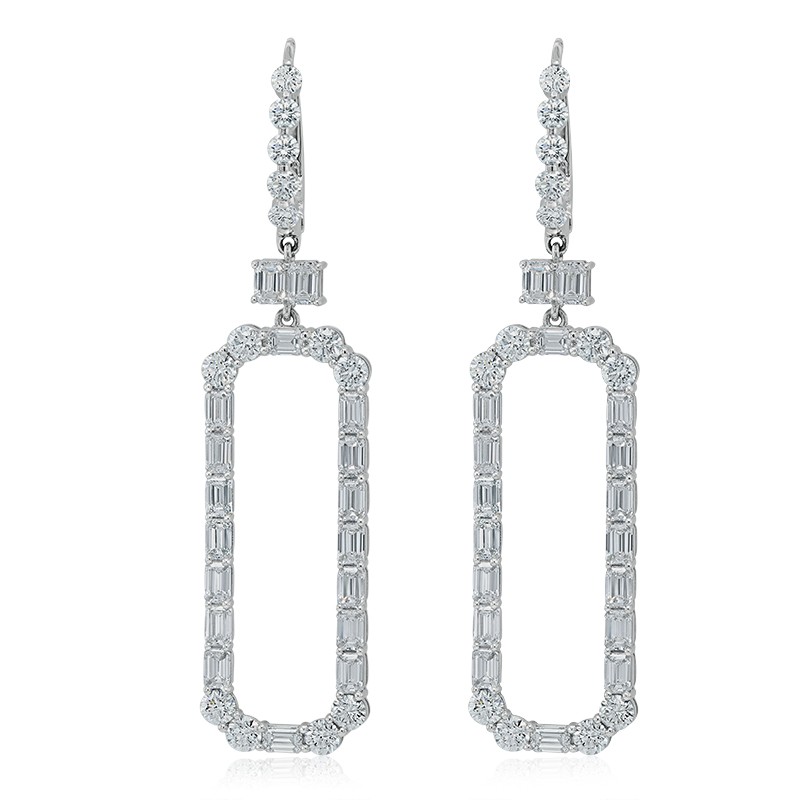 18k White Gold Diamond Open Oval Drop Earrings