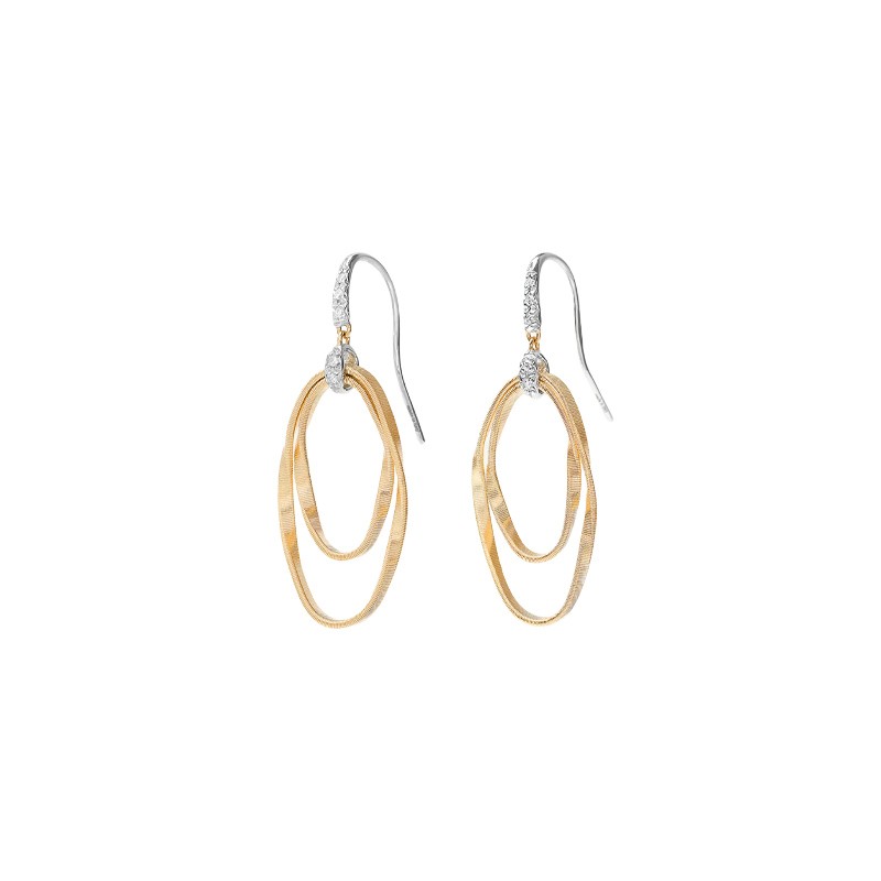 18K Yellow Gold and Diamond Concentric Hook Earrings