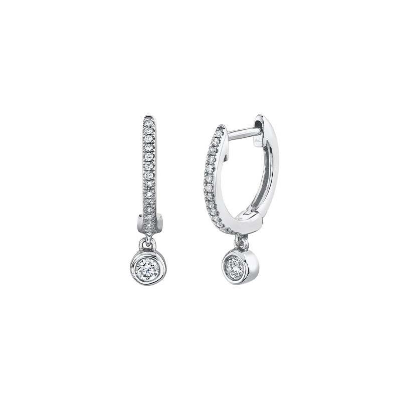 White Gold Diamond Round Bezel Huggie Earring