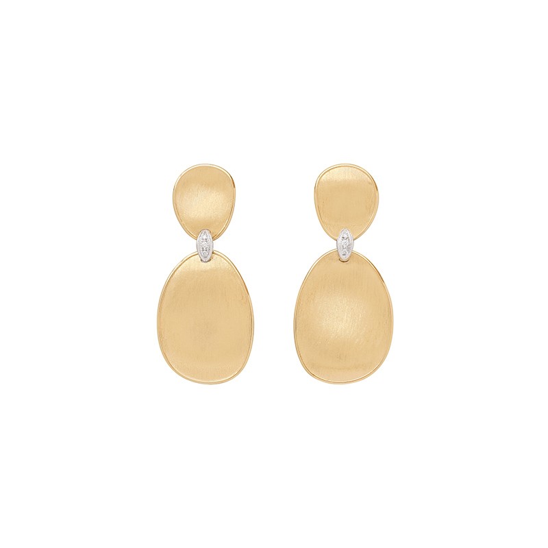 18K Yellow Gold Petal Earrings with Diamonds, 1.7"