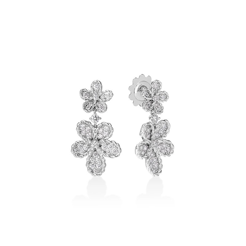 JASMINE PAVÉ DIAMOND DOUBLE FLOWER DANGLE EARRINGS