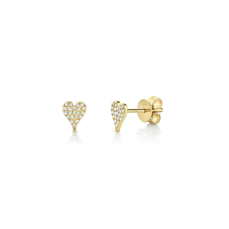 Yellow Gold Diamond Pave Heart Studs