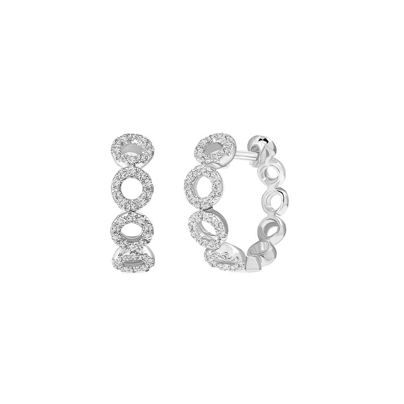 14K White Gold Diamond Hoops