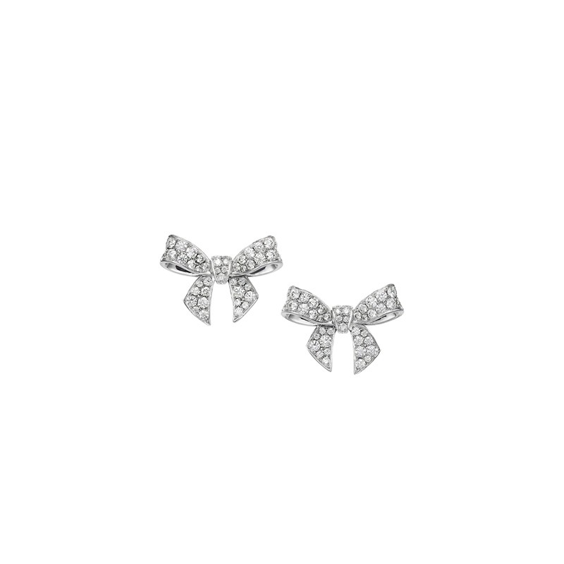 Bow Charm Diamond Earrings in 18K White Gold