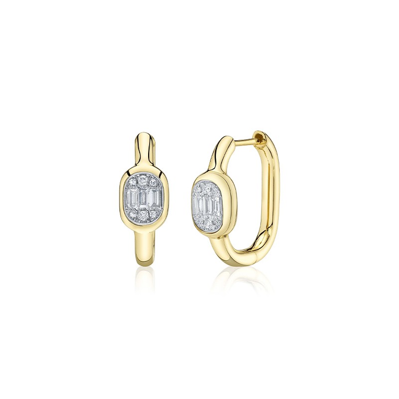 14K Yellow Gold Diamond Baguette Earring