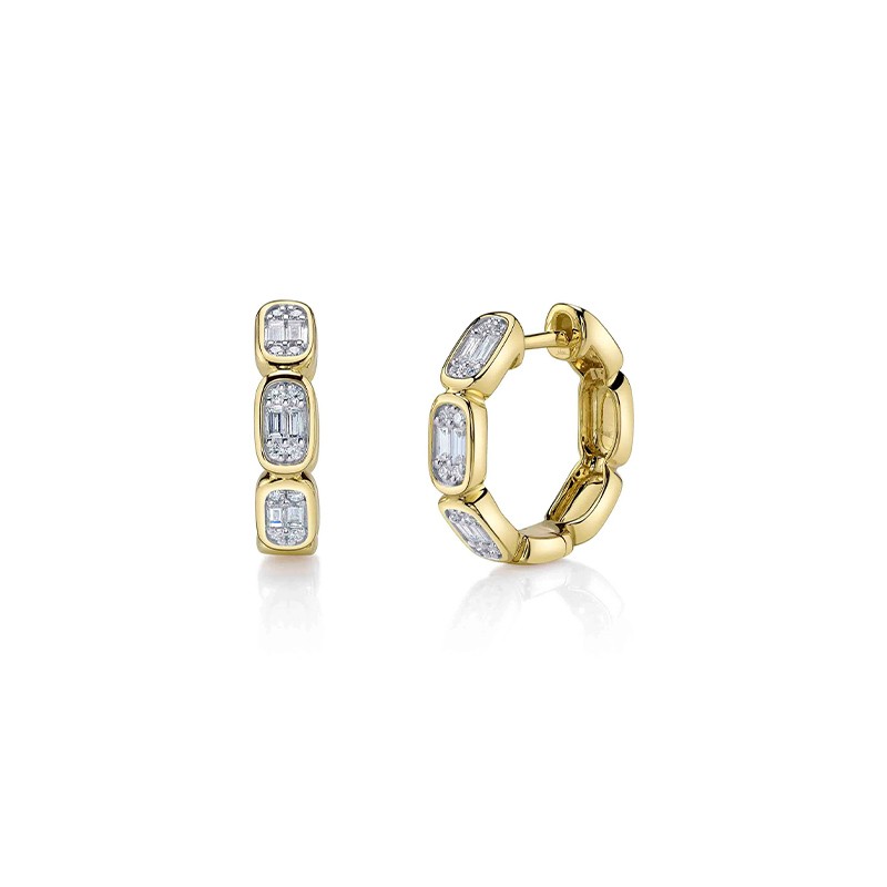 14K Yellow Gold Diamond Baguette Octagon Earring