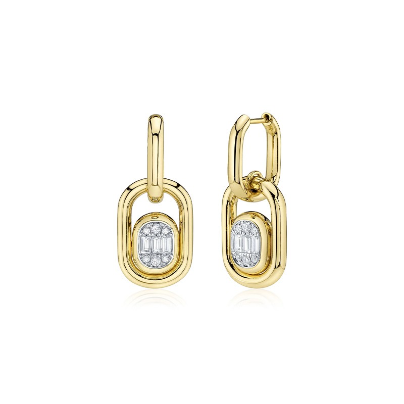 Yellow Gold Diamond Baguette Earring