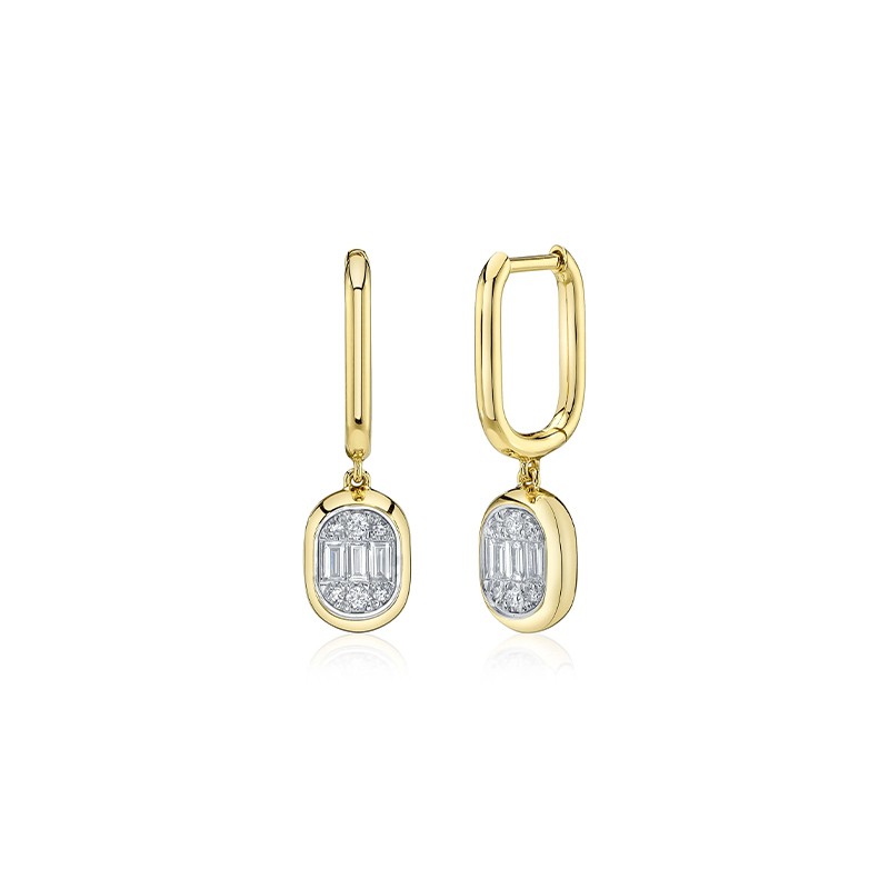 14K Yellow Gold Diamond Baguette Earring