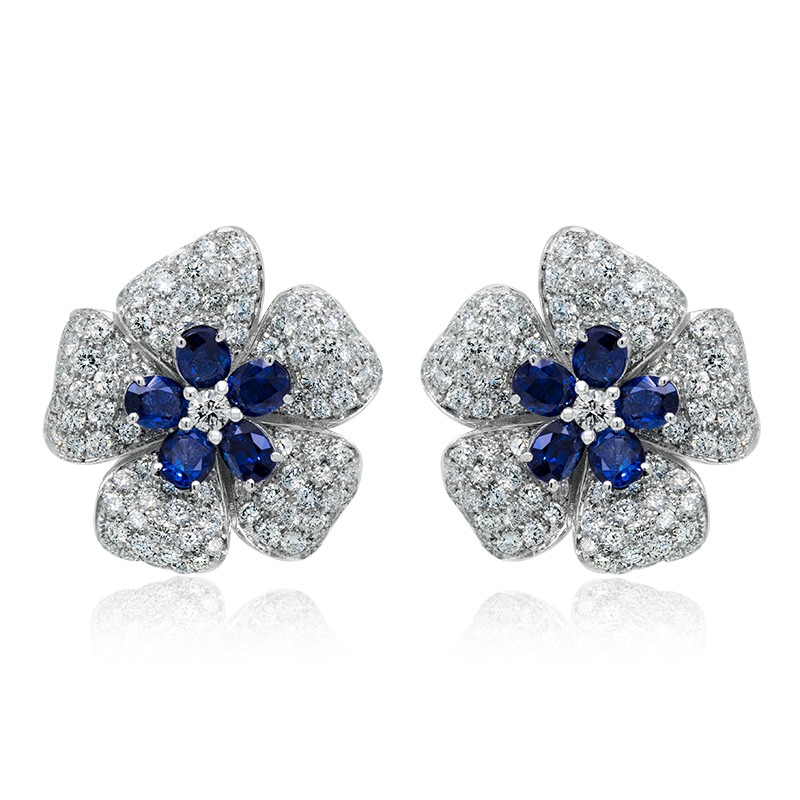 18k White Gold Sapphire Diamond Earrings