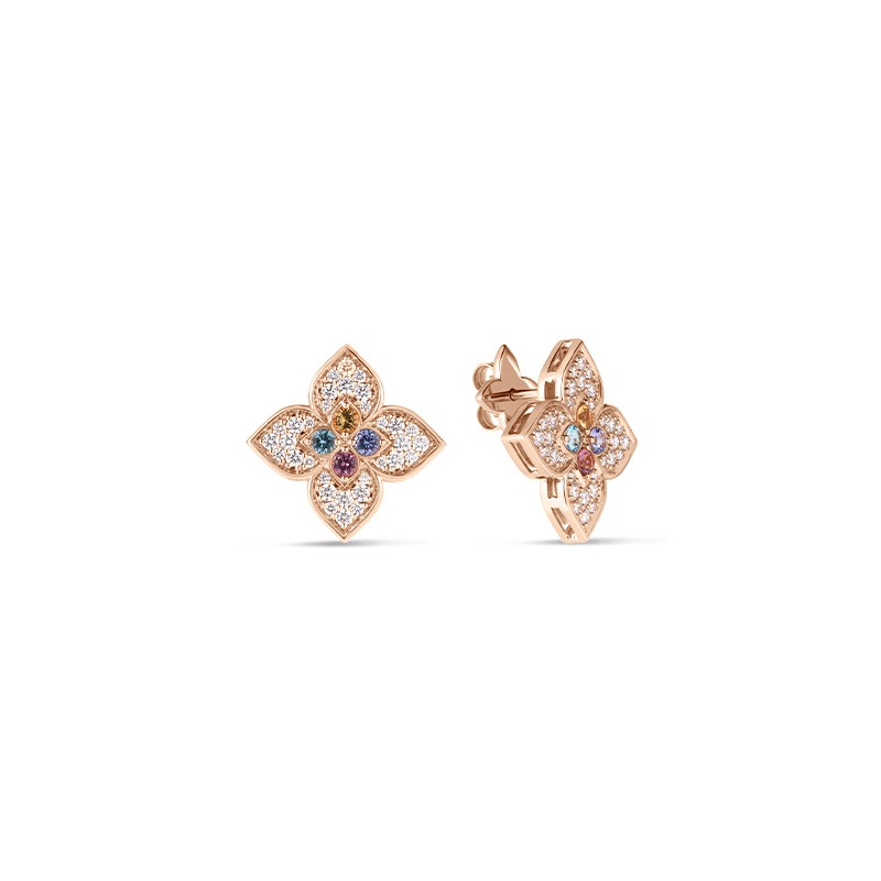 18K Rose Gold Venetian Princess Carnival Pavé Diamond & Mixed Stones Large Flower Stud Earrings
