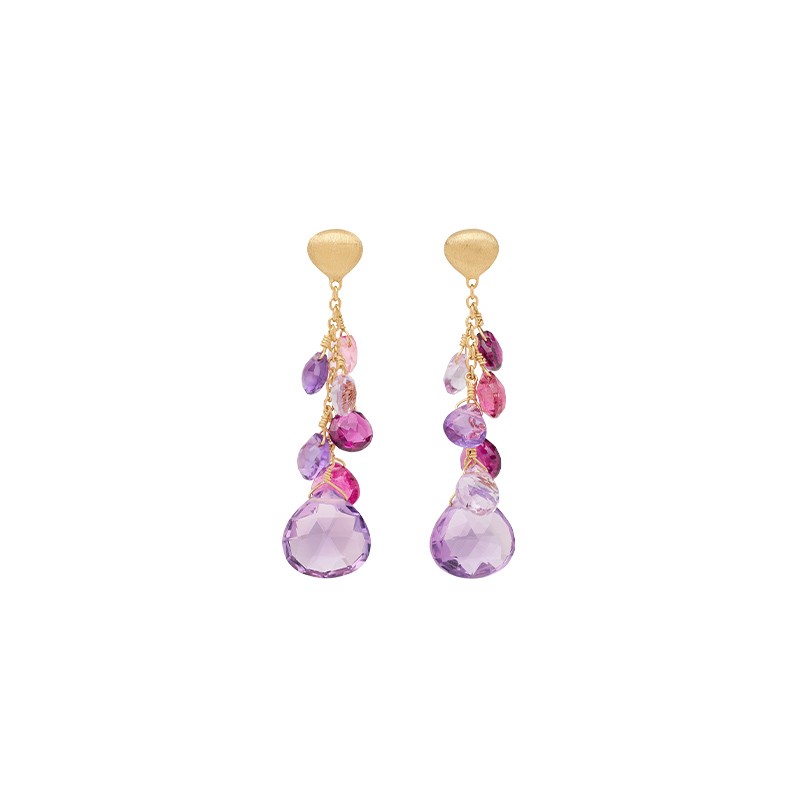 18K Yellow Gold Amethyst and Pink Tourmaline Earrings