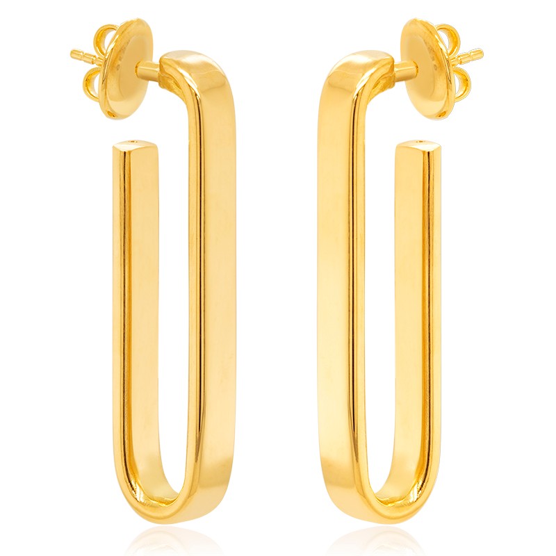 18k Yellow Gold Oval Paperclip Earrings
