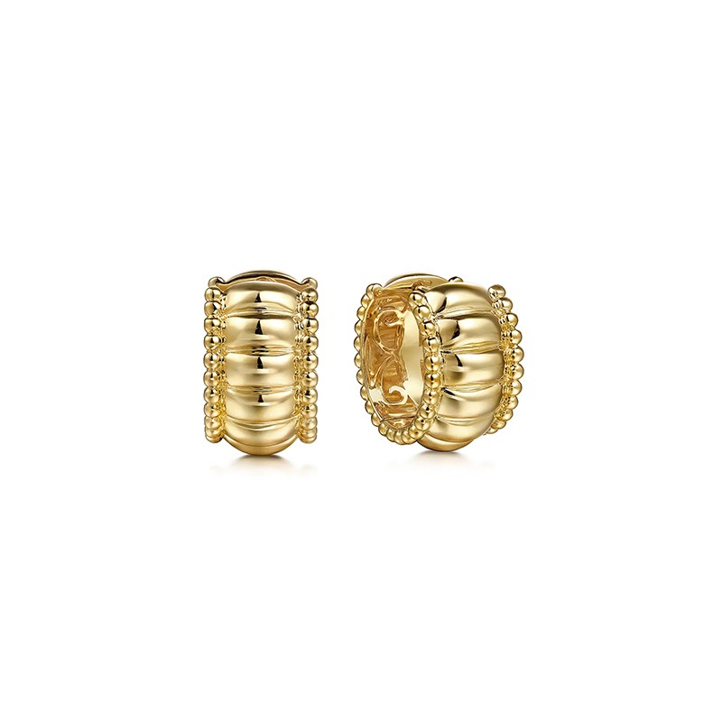 14K Yellow Gold Diamond Huggie Earrings