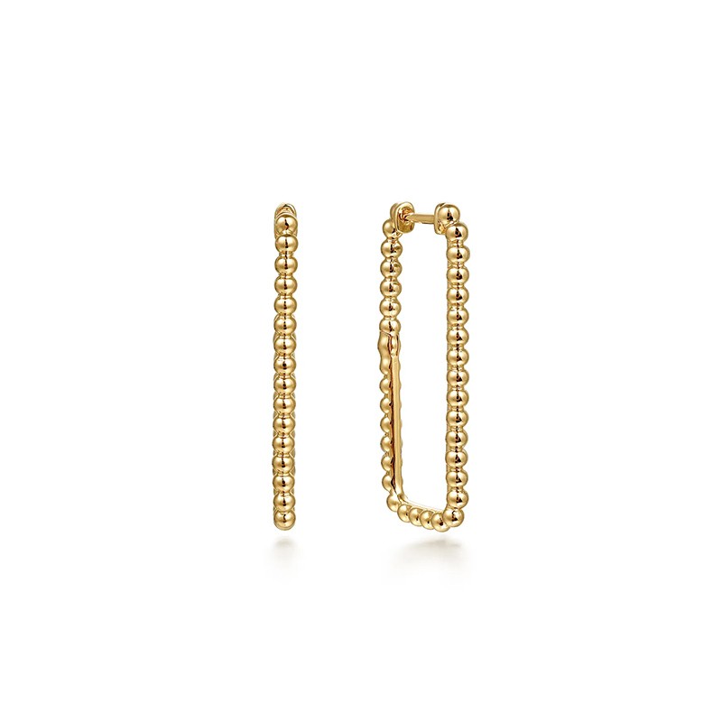 14K Yellow Gold Bujukan Beads Rectangle Hoop Earrings