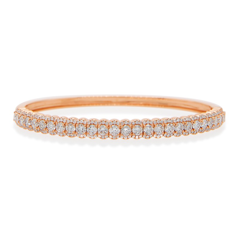 18k Rose Gold 3 Row Diamond Bangle Bracelet