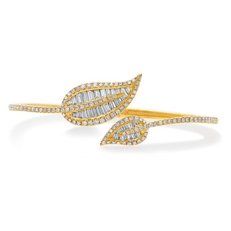 18k Yellow Gold Double Leaf Bypass Bangle