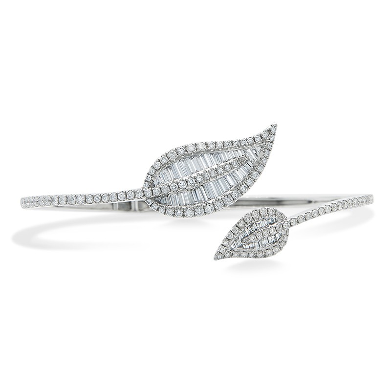 18k White Gold Double Leaf Bypass Bangle