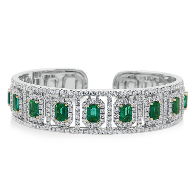 18k Two Tone Emerald Cuff Bracelet