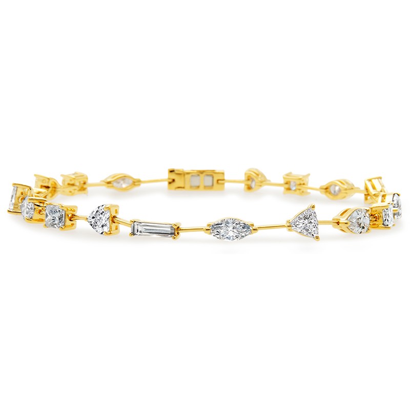 18k Yellow Gold Alternating Multi Shape Diamond Bracelet