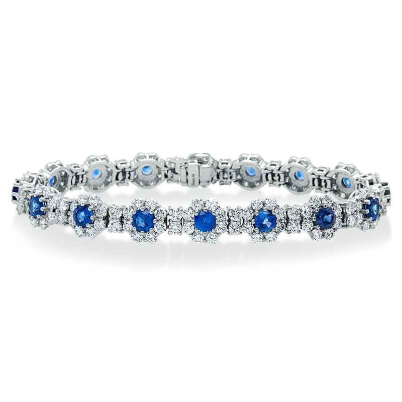 18k White Gold Sapphire Diamond Link Bracelet