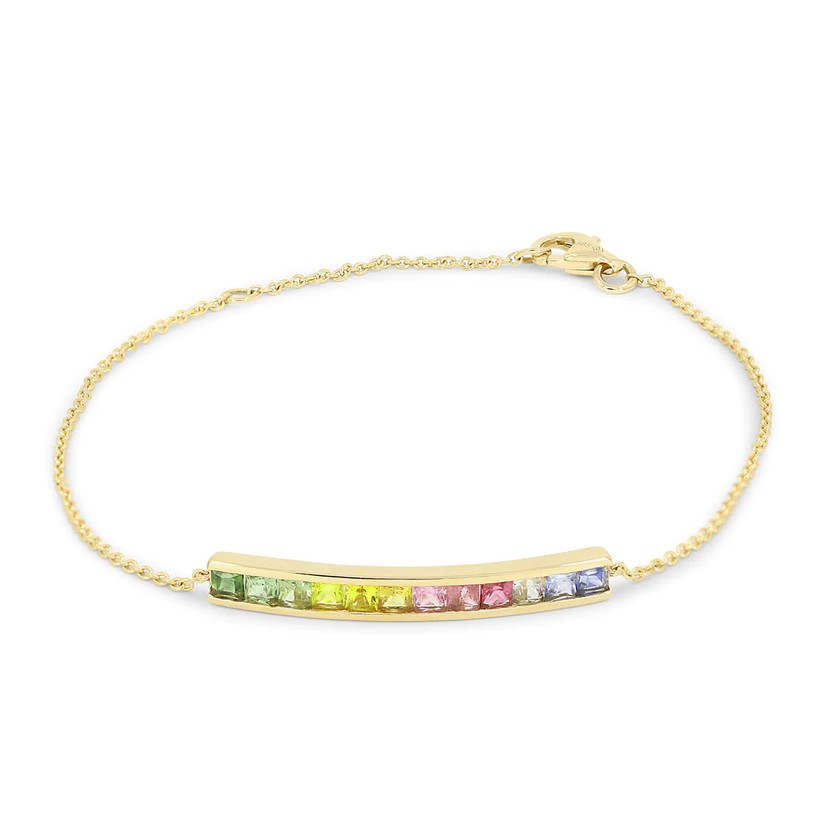 14k Yellow Gold & Rainbow Sapphire Bar Bracelet 