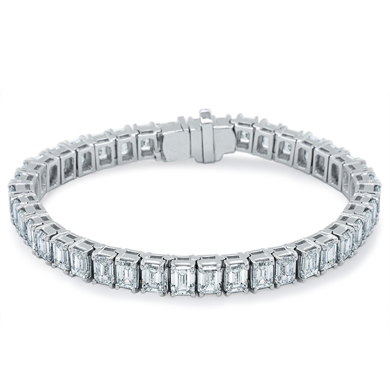 Platinum Emerald Cut Diamond Tennis Bracelet
